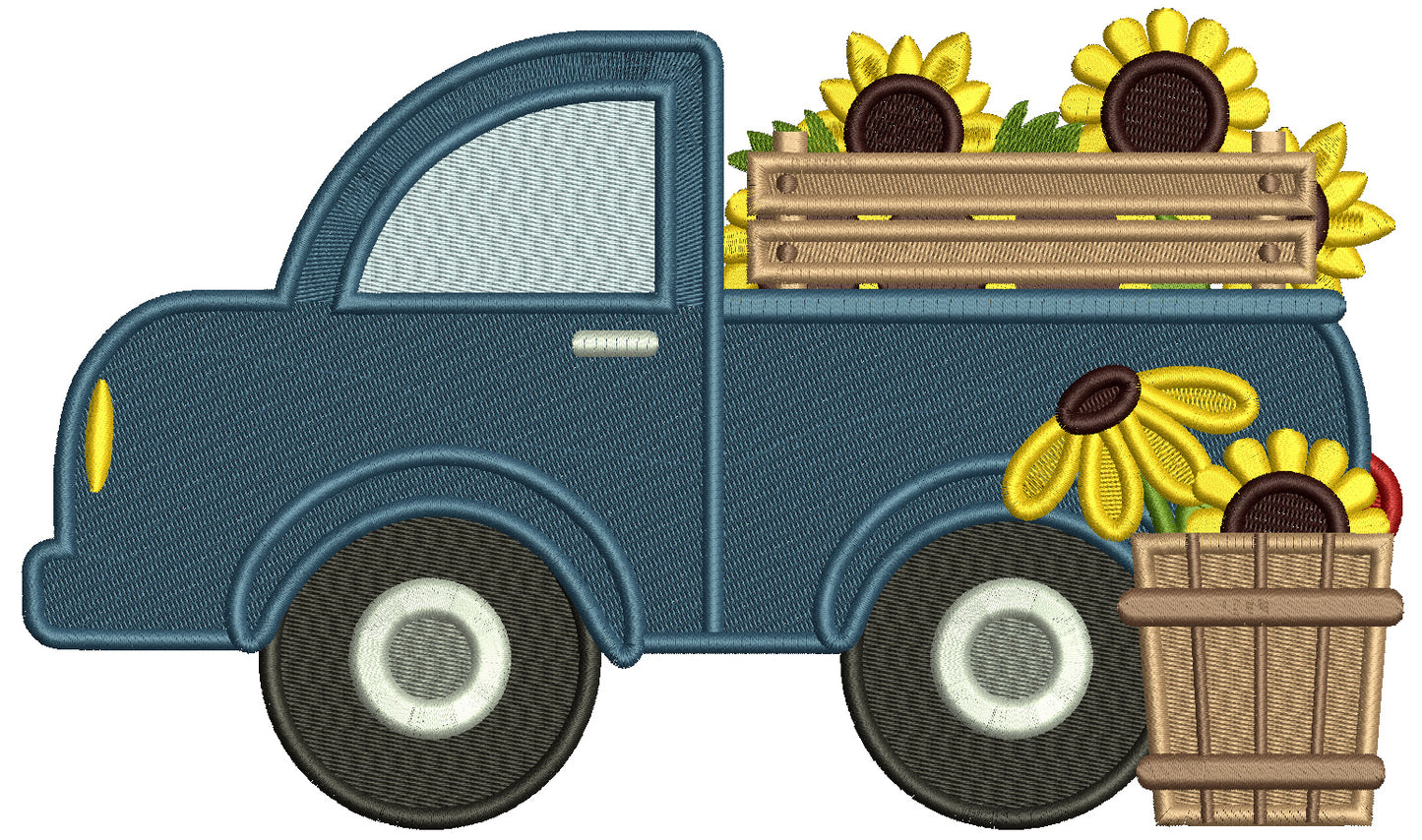 Truck With Sunflowers Fall Filled Machine Embroidery Design Digitized Pattern