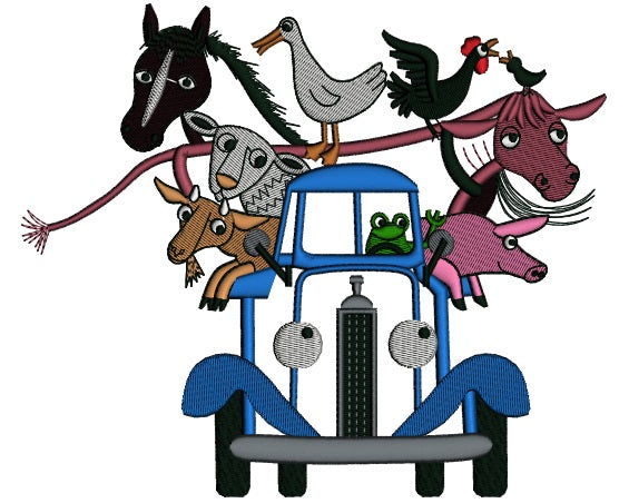 Truck with Animals Applique Machine Embroidery Digitized Design Pattern