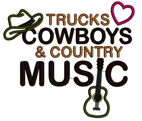 Trucks Cowboys and Country Music Applique Machine Embroidery Digitized Design Pattern