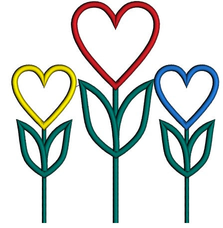 Tulip Hearts Flower Applique Machine Embroidery Design Digitized Pattern