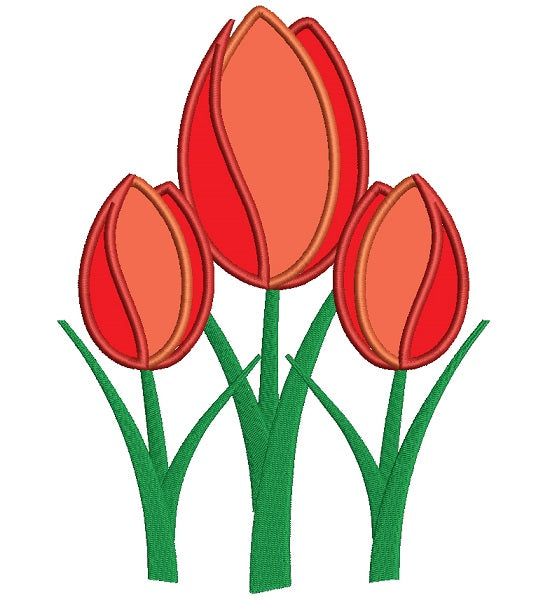 Tulips Flower Applique Machine Embroidery Digitized Design Pattern