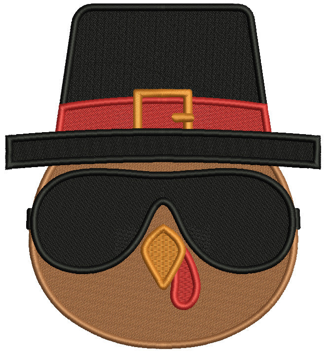 Turkey Head Wearing Sunglasses Thanksgiving Filled Machine Embroidery Design Digitized Pattern
