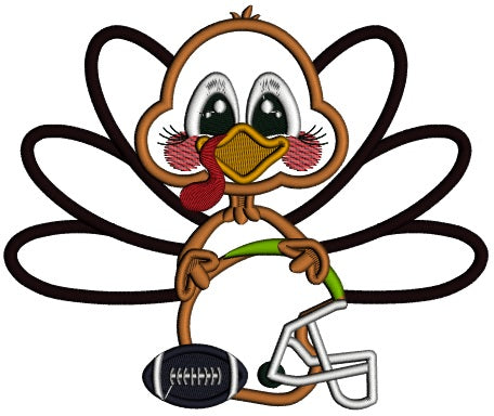 Turkey Holding Football Helmet Thanksgiving Applique Machine Embroidery Design Digitized Pattern