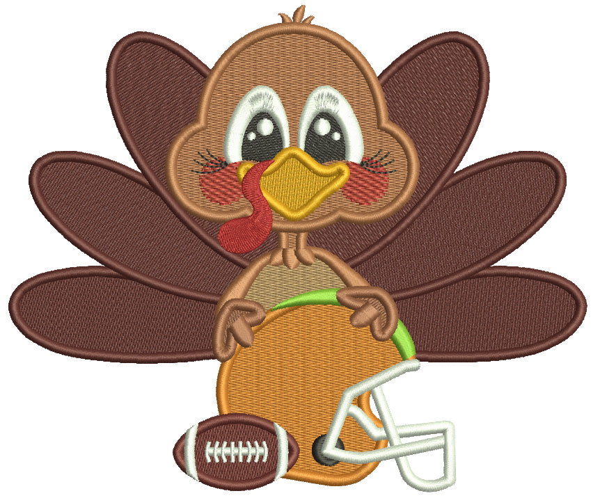 Turkey Holding Football Helmet Thanksgiving Filled Machine Embroidery Design Digitized Pattern