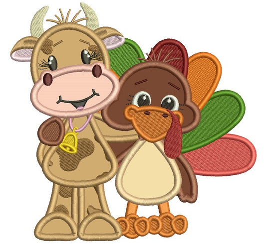 Turkey Hugging A Cow Applique Machine Embroidery Design Digitized Pattern