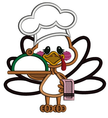 Turkey Serving Hot Dinner Thanksgiving Applique Machine Embroidery Design Digitized Pattern