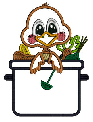 Turkey Sitting In The Cooking Pot Thanksgiving Applique Machine Embroidery Design Digitized Pattern