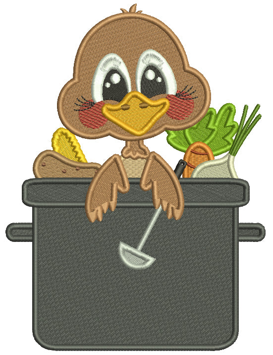 Turkey Sitting In The Cooking Pot Thanksgiving Filled Machine Embroidery Design Digitized Pattern