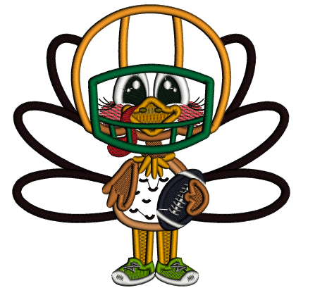 Turkey Wearing Football Helmet Thanksgiving Applique Machine Embroidery Design Digitized Pattern