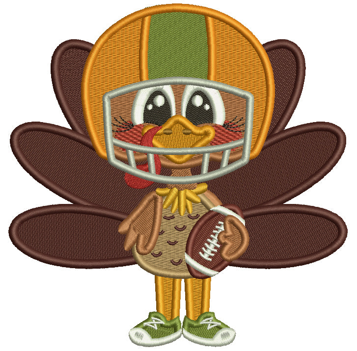 Turkey Wearing Football Helmet Thanksgiving Filled Machine Embroidery Design Digitized Pattern