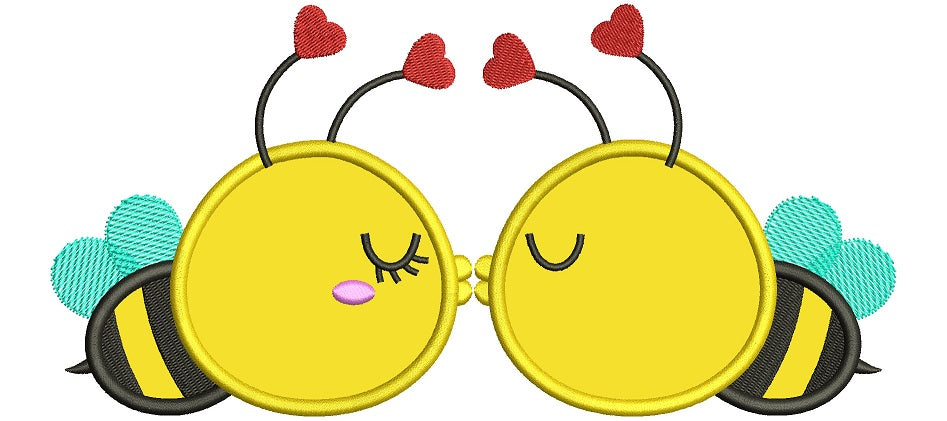 Two Bees Kissing Applique Machine Embroidery Design Digitized Pattern