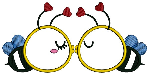 Two Bees Kissing Applique Machine Embroidery Design Digitized Pattern