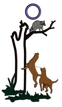 Two Dogs Barking at Coon (Raccoon) Hunter Applique Machine Embroidery Digitized Design Pattern - Instant Download - 4x4 , 5x7, and 6x10