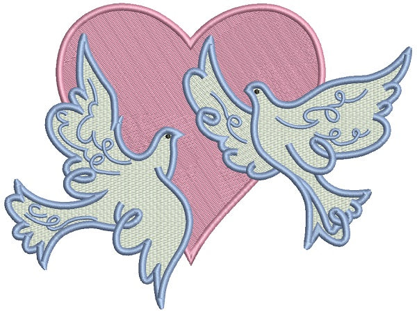 Two Doves And The Heart Filled Machine Embroidery Design Digitized Pattern