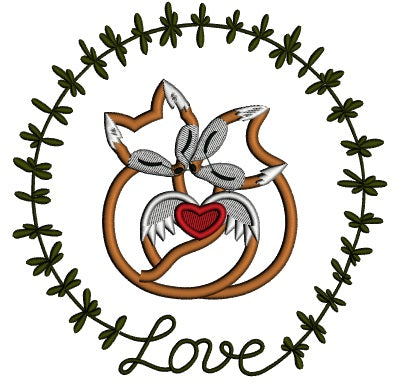 Two Foxes In Love Ornamental Frame Applique Machine Embroidery Design Digitized Pattern