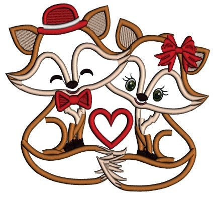 Two Foxes In Love Valentine's Day Applique Machine Embroidery Design Digitized Pattern