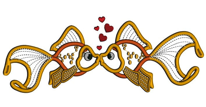 Two Goldfish Kissing Applique Machine Embroidery Design Digitized Pattern