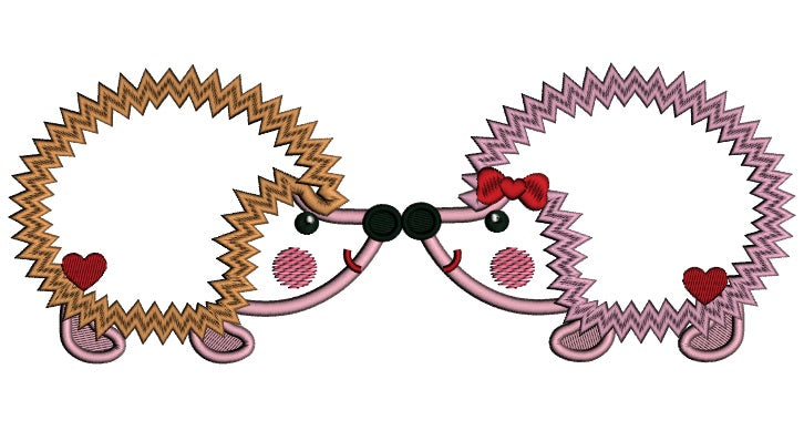 Two Hedgehogs In Love Applique Machine Embroidery Design Digitized Pattern