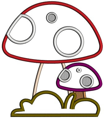 Two Mushrooms Applique Machine Embroidery Design Digitized Pattern