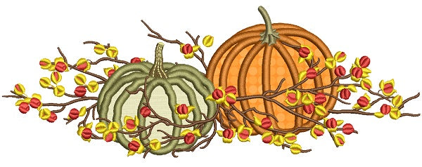Two Pumpkins And Tree Branches Fall Applique Machine Embroidery Design Digitized Pattern