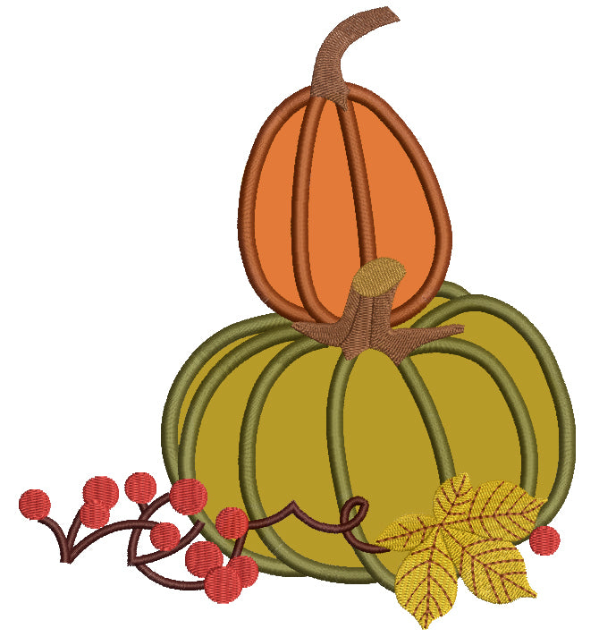 Two Pumpkins Arangement Applique Machine Embroidery Design Digitized Pattern