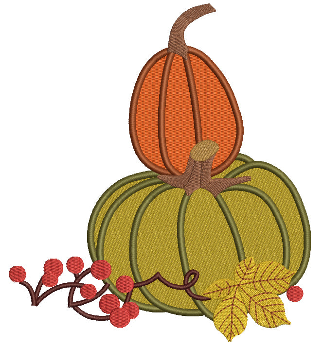 Two Pumpkins Arangement Filled Machine Embroidery Design Digitized Pattern