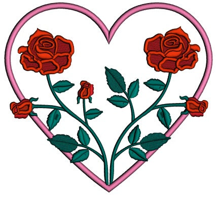 Two Roses Inside a Heart Valentine's Day Applique Machine Embroidery Design Digitized Pattern