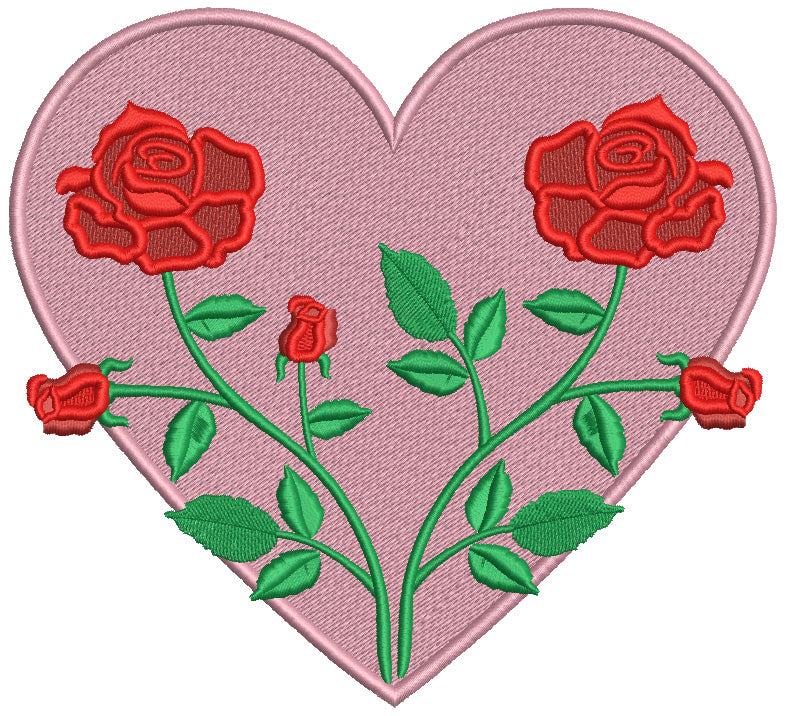 Two Roses Inside a Heart Valentine's Day Filled Machine Embroidery Design Digitized Pattern