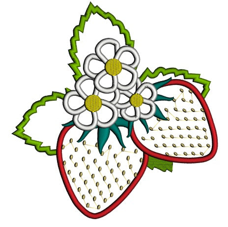 Two Strawberries Applique Machine Embroidery Digitized Design Pattern