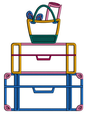 Two Suitcases And Beach Bag Summer Applique Machine Embroidery Design Digitized Pattern