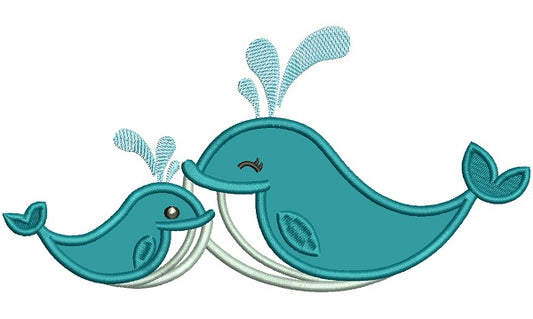 Two Whales Applique Machine Embroidery Design Digitized Pattern