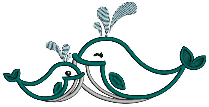 Two Whales Applique Machine Embroidery Design Digitized Pattern