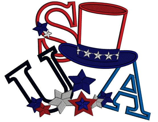 USA Hat Stars and Stripes Applique Machine Embroidery Design Digitized Pattern