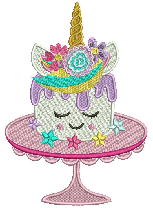 Unicorn Cake On The Table Filled Machine Embroidery Design Digitized Pattern