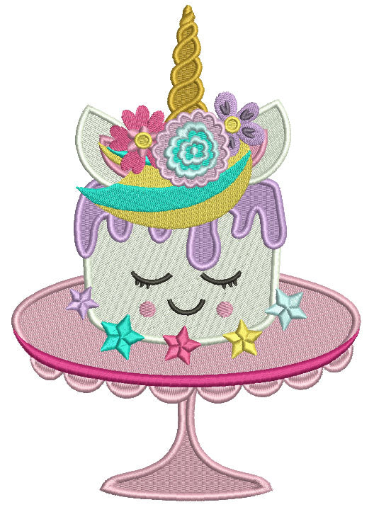 Unicorn Cake On The Table Filled Machine Embroidery Design Digitized Pattern