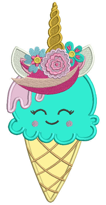 Unicorn Ice Cream Applique Machine Embroidery Design Digitized Pattern