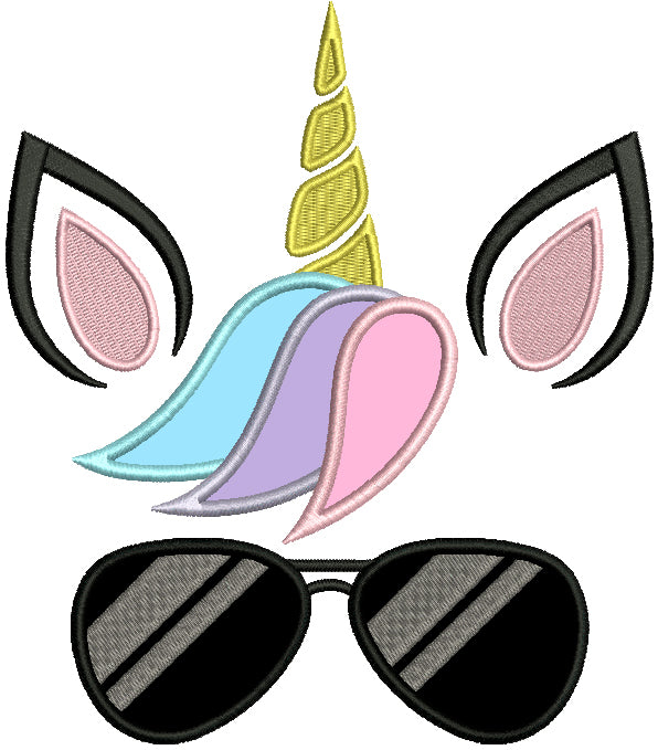 Unicorn Wearing Sunglasses Applique Machine Embroidery Design Digitized Pattern