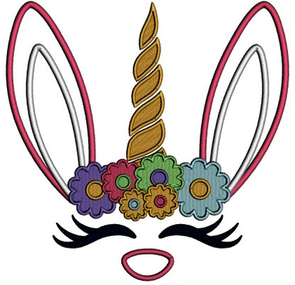 Unicorn With Bunny Ears Applique Easter Machine Embroidery Design Digitized Pattern