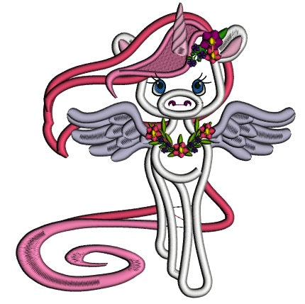 Unicorn With Gorgeous Wings And Hair Applique Machine Embroidery Design Digitized Pattern