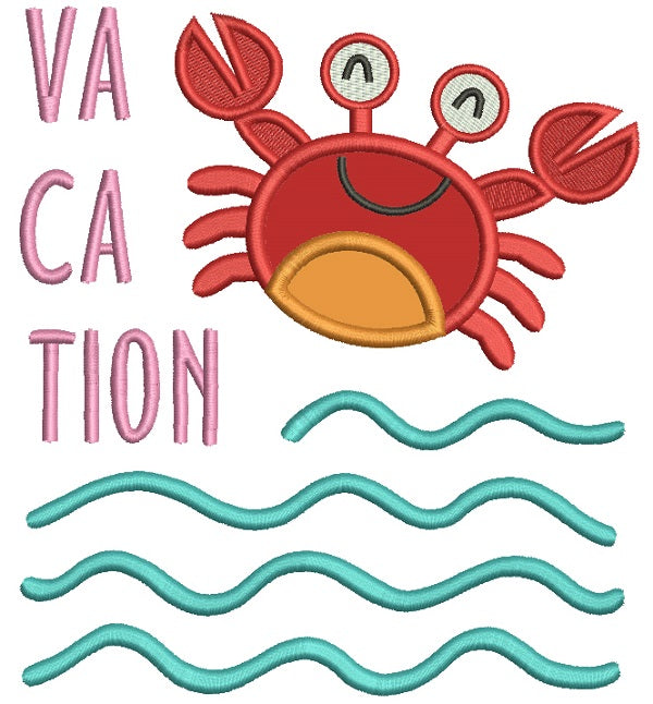 Vacation Little Crab With Waves Applique Machine Embroidery Design Digitized Pattern