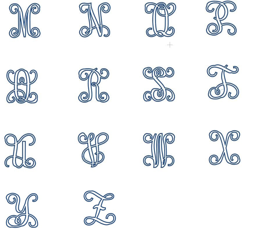 Vine Monogram Interlocking Applique Machine Embroidery Digitized Font Upper and Lower Case 3 4 5 inch