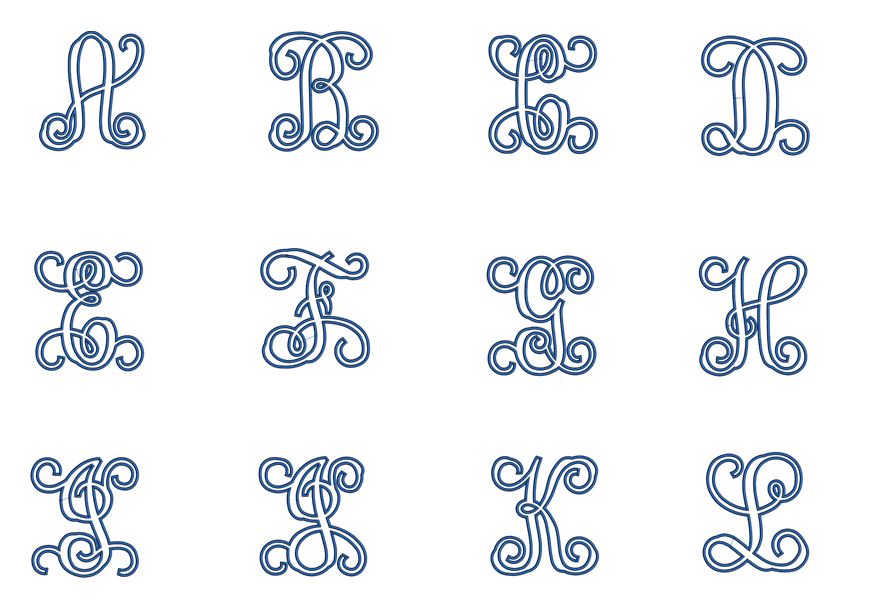 Vine Monogram Interlocking Applique Machine Embroidery Digitized Font Upper and Lower Case 3 4 5 inch