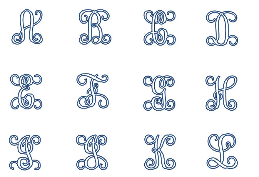 Vine Monogram Interlocking Applique Machine Embroidery Digitized Font Upper and Lower Case 3 4 5 inch