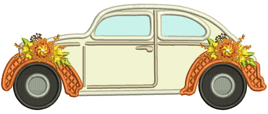 Volkswagen Beetle With Fall Flowers Applique Machine Embroidery Design Digitized Pattern