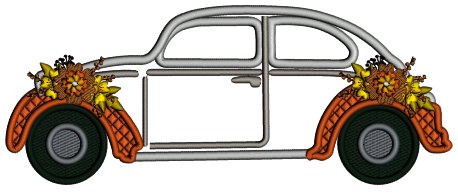 Volkswagen Beetle With Fall Flowers Applique Machine Embroidery Design Digitized Pattern