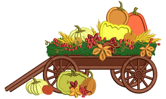 Wagon With Pumpkins Applique Machine Embroidery Design Digitized Pattern