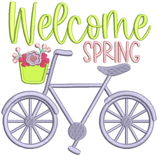 Welcome Spring Bicicle Applique Machine Embroidery Design Digitized Pattern