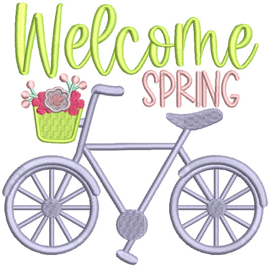 Welcome Spring Bicicle Filled Machine Embroidery Design Digitized Pattern