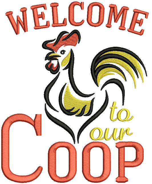 Welcome To Our Coop Rooster Outline Filled Machine Embroidery Design Digitized Pattern