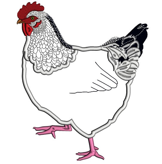 White Hen Applique Machine Embroidery Digitized Design Pattern
